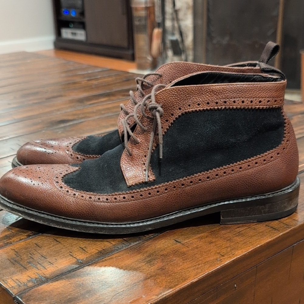 To Boot New York Brogue Two Tone Suede Leather Boot Wingtip